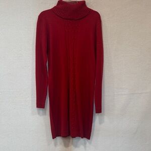 Stephanie Rogers Vibrant Red knit Sweater turtleneck dress.
